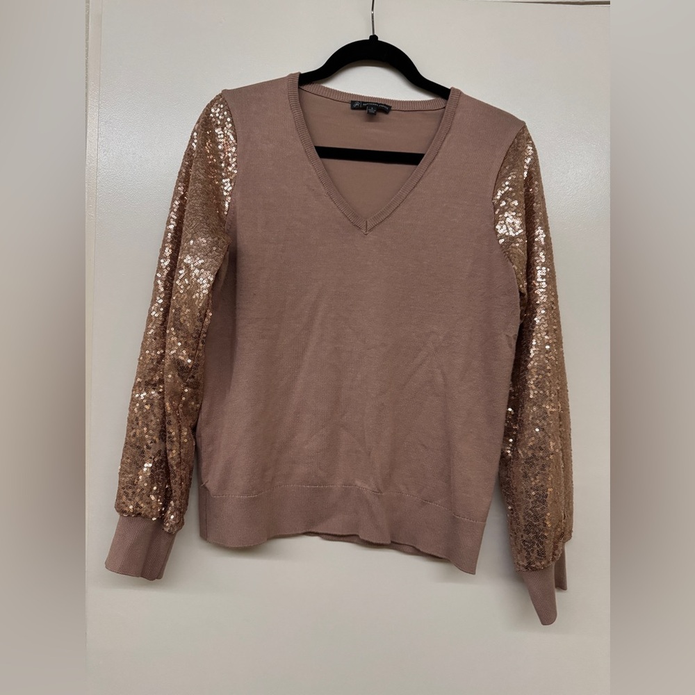 Adrianna Papell Women’s Light pink Sequin Sleeve V-Neck Sweater